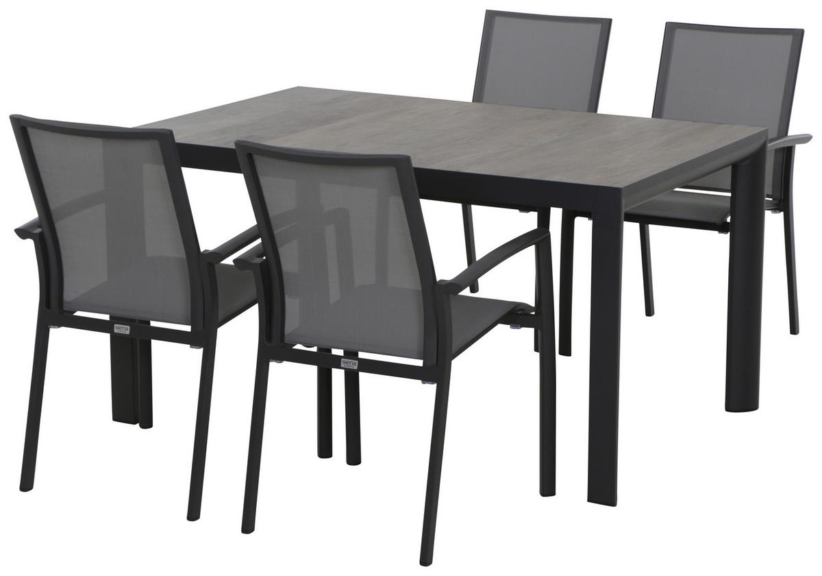 Gartenmöbel Set 5-tlg Aluminium - Anthrazit/Schwarz, KONVENTIONELL, Keramik/Textil - Gardenson
