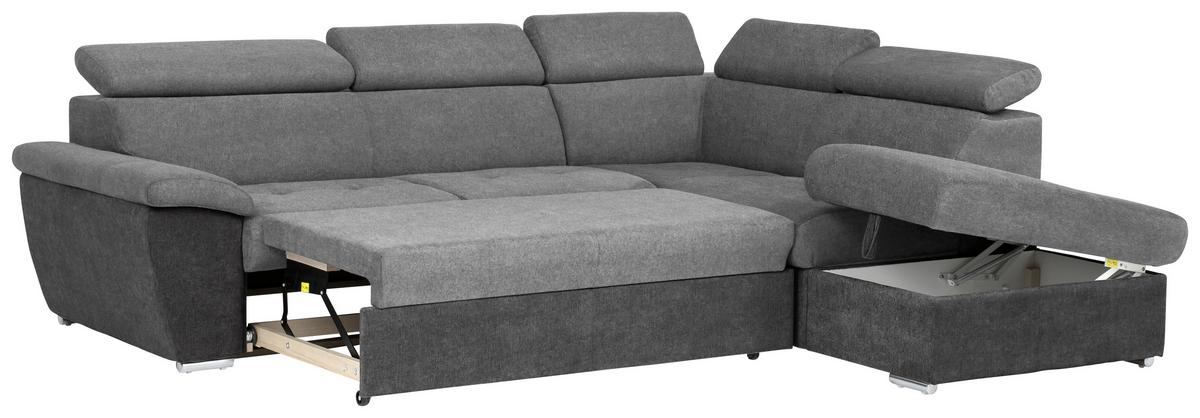 Ecksofa Mit Schlaffunktion Antero Und Bettkasten Grau - Chromfarben/Dunkelgrau, Design, Textil (262/216cm) - Livetastic