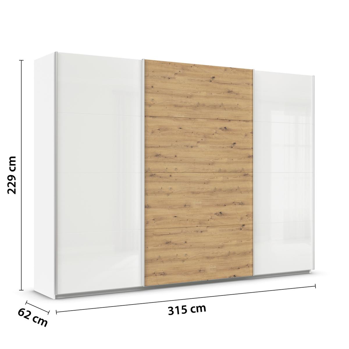 Tolóajtós Szekrény Feldkirch 315/229 Cm - Artisan tölgy/magasfényű fehér, Modern, faalapú anyag (315/229/62cm)