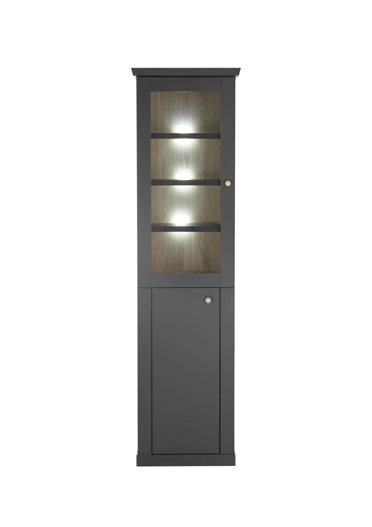Vitrine Lincoln Schwarz/Eichefarben B: 55cm - Eichefarben/Schwarz, Design, Holzwerkstoff (55/200/39cm) - MID.YOU