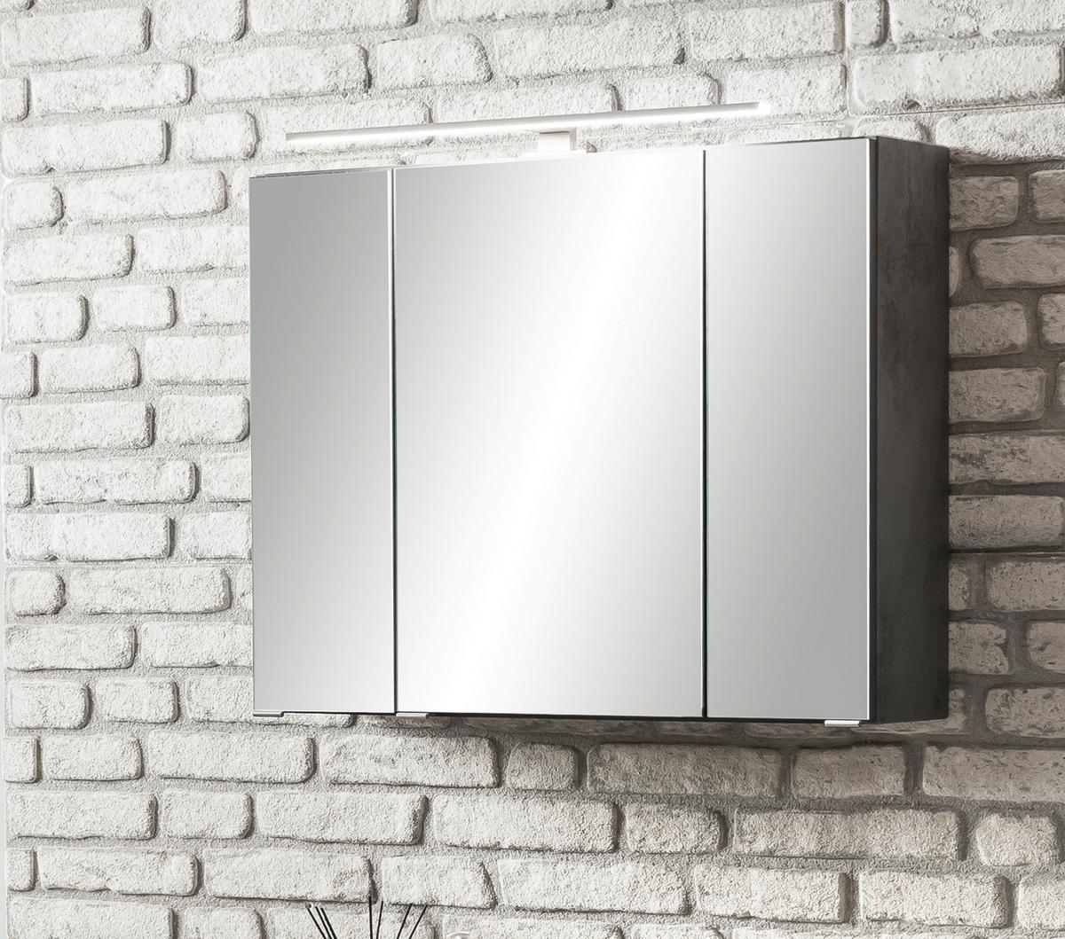 Spiegelschrank Stockholm Mit Led 3-Türig Bxhxt: 80x64x20 Cm - Grau, KONVENTIONELL, Glas/Holzwerkstoff (80/64/20cm) - Held