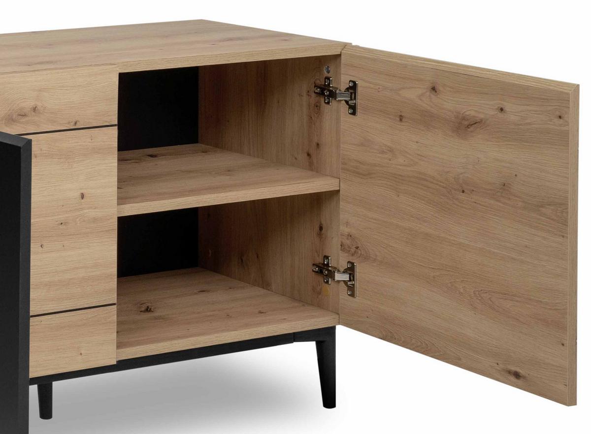 Sideboard Nola 200 Cm Schwarz/eiche Dekor - Eichefarben/Schwarz, KONVENTIONELL, Holzwerkstoff (200/65/42cm) - MID.YOU