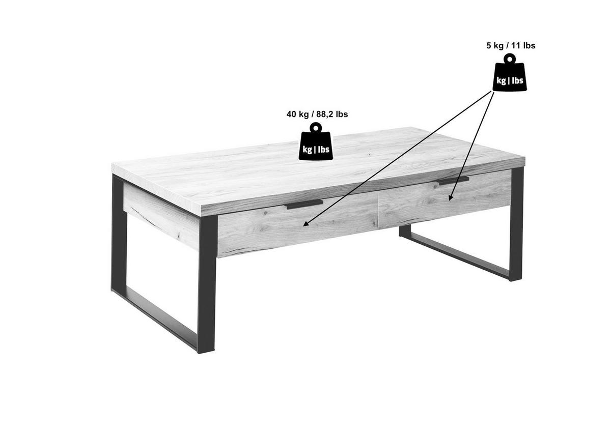 Couchtisch Loop Coffee - Eichefarben/Anthrazit, KONVENTIONELL, Holzwerkstoff/Metall (118/59/40cm) - Livetastic