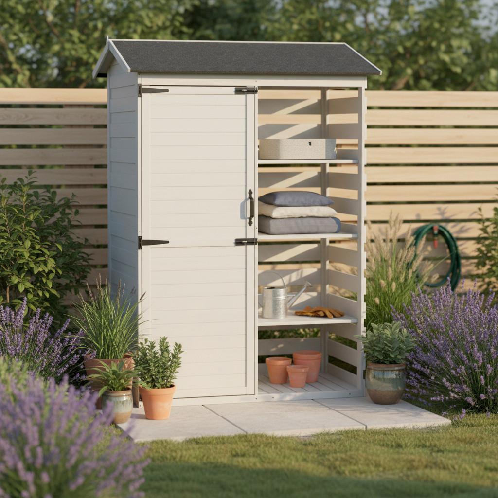 Zahradní domek na nářadí Vera, dřevěný - bílá, Moderní, dřevo (130/55/180cm) - Bessagi Garden