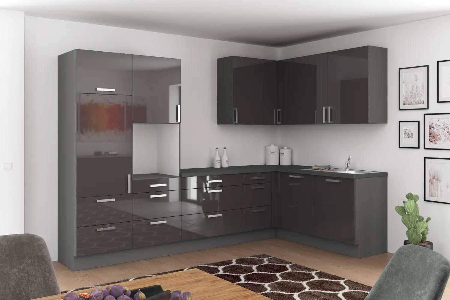 Eckküche Ip4050 Ohne Geräte 320x185 Cm Graphit - Graphitfarben, Basics (320/185cm)