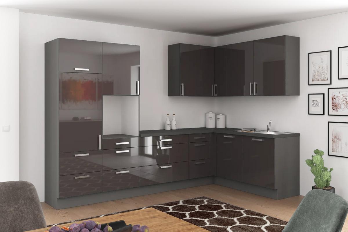 Eckküche Ip4050 Ohne Geräte 320x185 Cm Graphit - Graphitfarben, Basics (320/185cm)