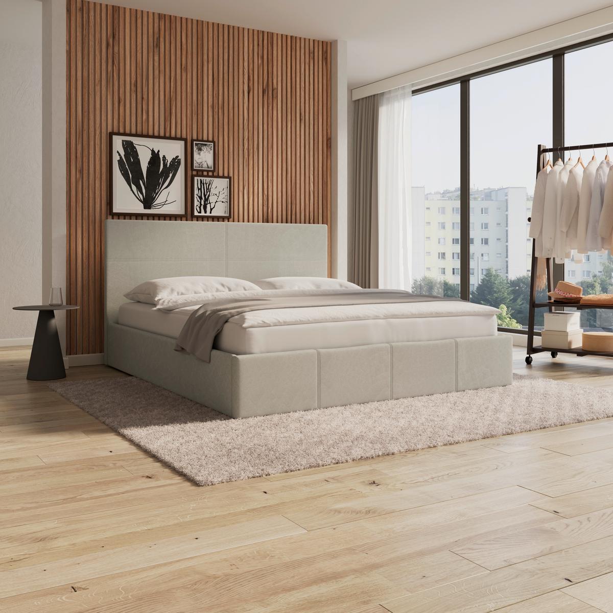 Čalouněná postel YARA 180x200 cm, světle šedá - černá/světle šedá, Moderní, kov/dřevo (180/200cm) - Bessagi Home