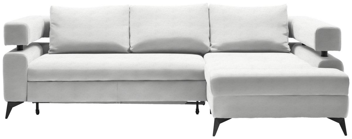 Rohová sedačka ROSALIE, pravá s úložným prostorem a lůžkem - bílá/černá, Konvenční, kov/textil (265/184cm)