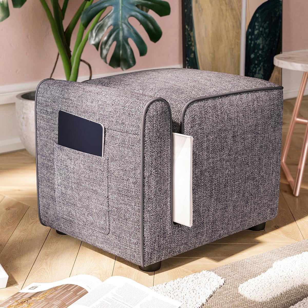 Hocker Paris Grau B: 53 cm - Grau, Design, Textil (53/43/42cm) - Livetastic