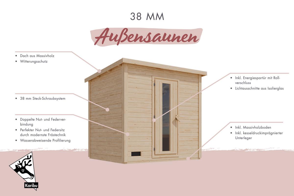 Saunahaus Bente 3 231/175/196 cm - Fichtefarben, Basics, Holz (231/175/196cm)