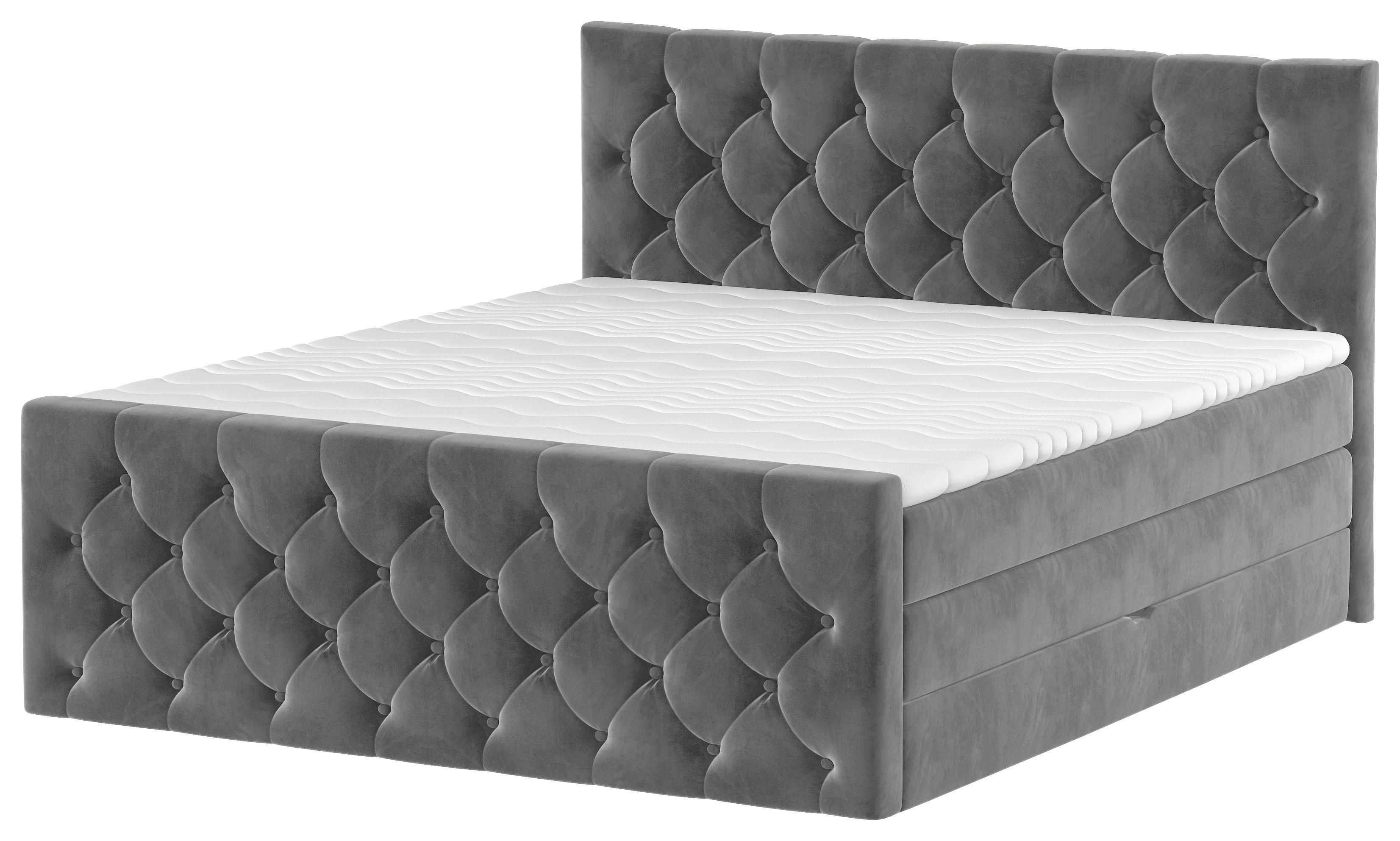 Boxspringbett Swing 19 Graphitfarben 140x200 cm H2 - Schwarz/Graphitfarben, ROMANTIK / LANDHAUS, Textil (144/121/212cm) - James Wood