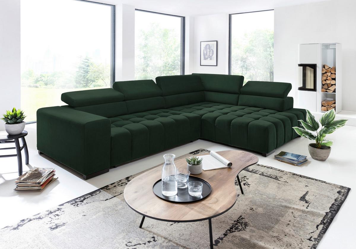 Eckschlafsofa Elias Neu Grün S: 307 cm - Schwarz/Grün, Design, Textil (307/201cm) - Livetastic