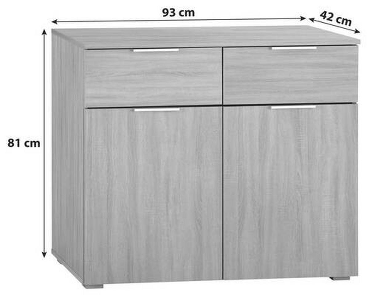 Kommode B: 93 cm Alabama, Sonoma Eiche Dekor - Alufarben/Sonoma Eiche, MODERN, Holzwerkstoff (93/81/42cm) - Rauch Möbel