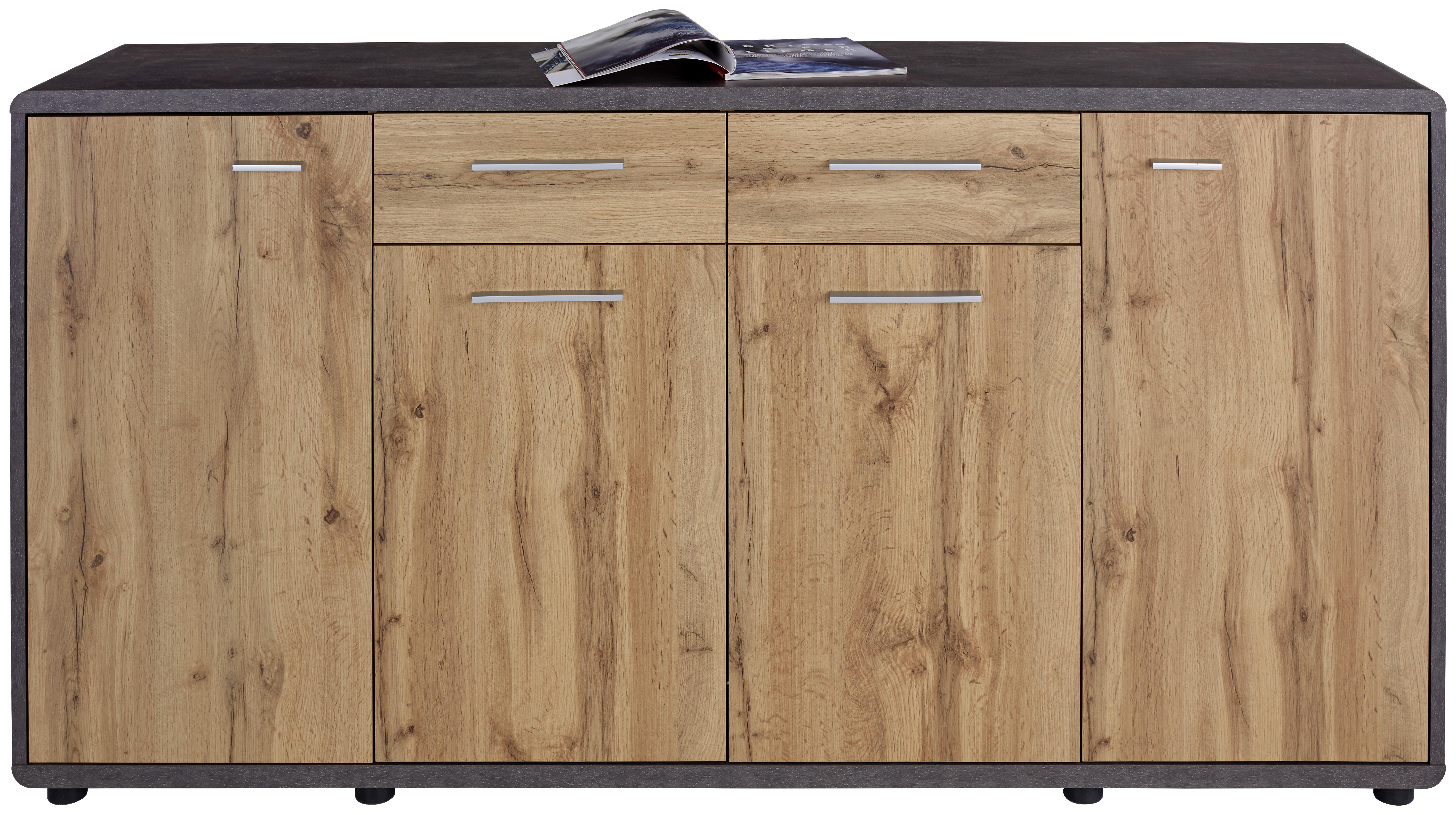 Kommode + Türdämpfer B: 174 cm Fontana New, Beton/Eiche Dekor - Eichefarben/Dunkelgrau, MODERN, Holzwerkstoff (174,4/87,2/40cm)