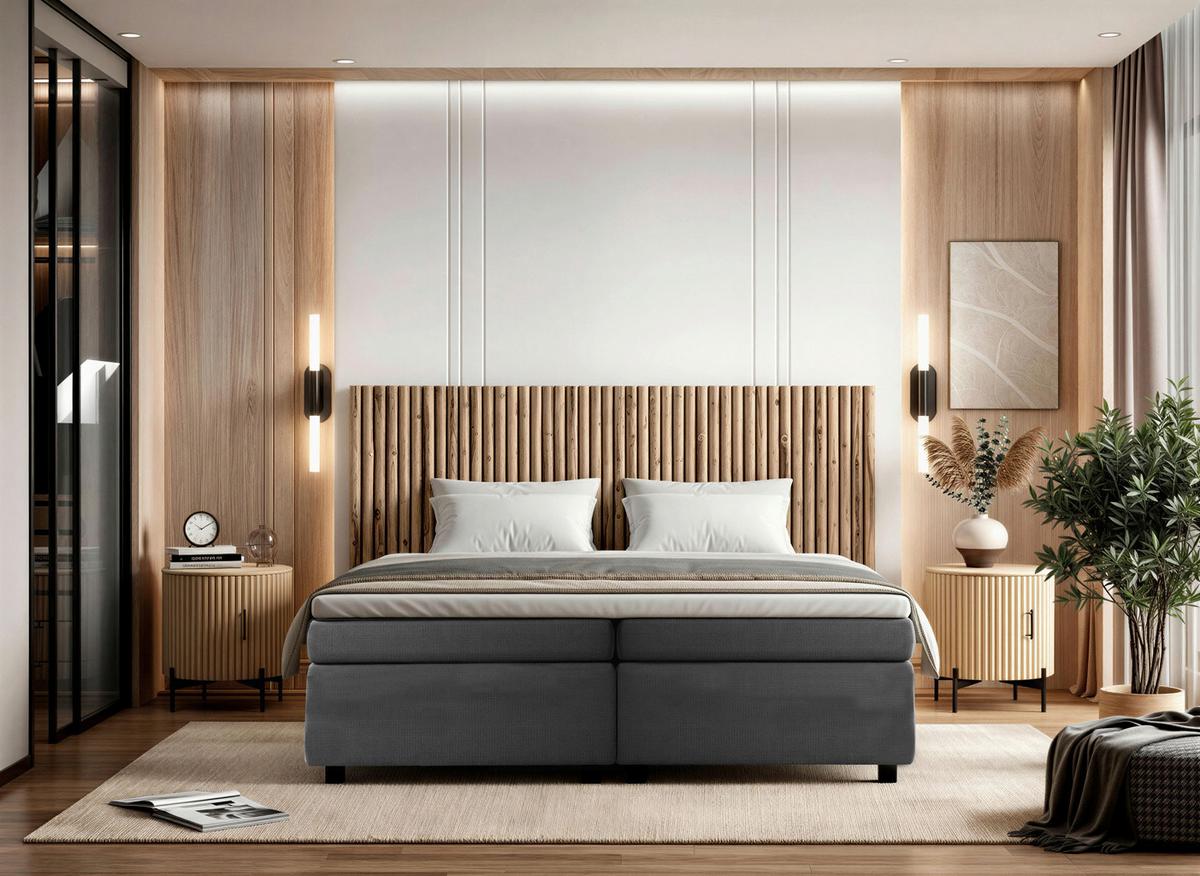 Boxspringbett Naturfarben /Dunkelgrau 180x200cm - Dunkelgrau/Schwarz, Basics, Holz/Textil (180/200cm) - Livetastic