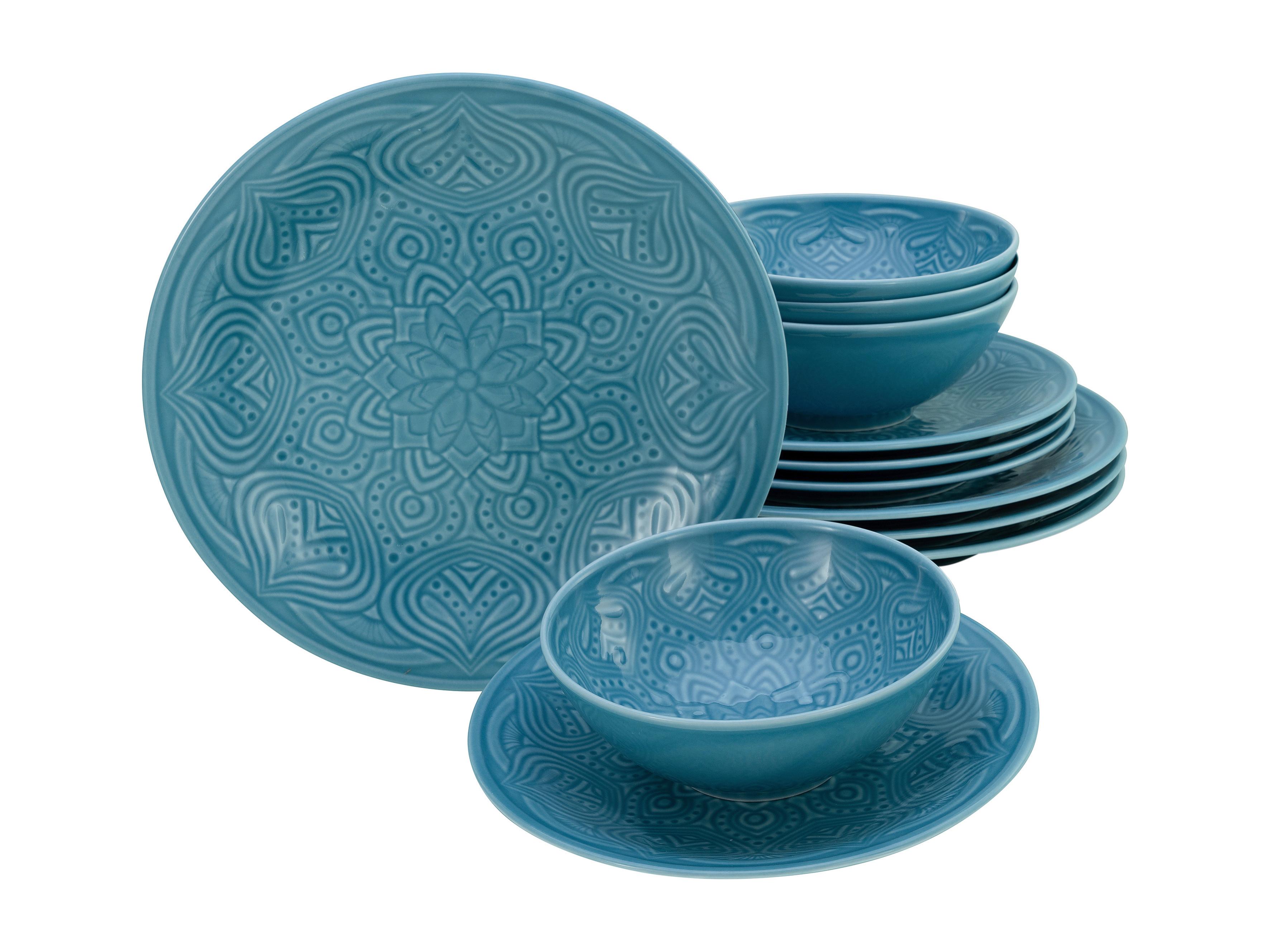 Service De Vaisselle 18 Pièces CreaTable - Porcelaine Décor Mandala Aquamarine - Assiettes Et Bols - Lave-vaisselle Et Micro-ondes - 7