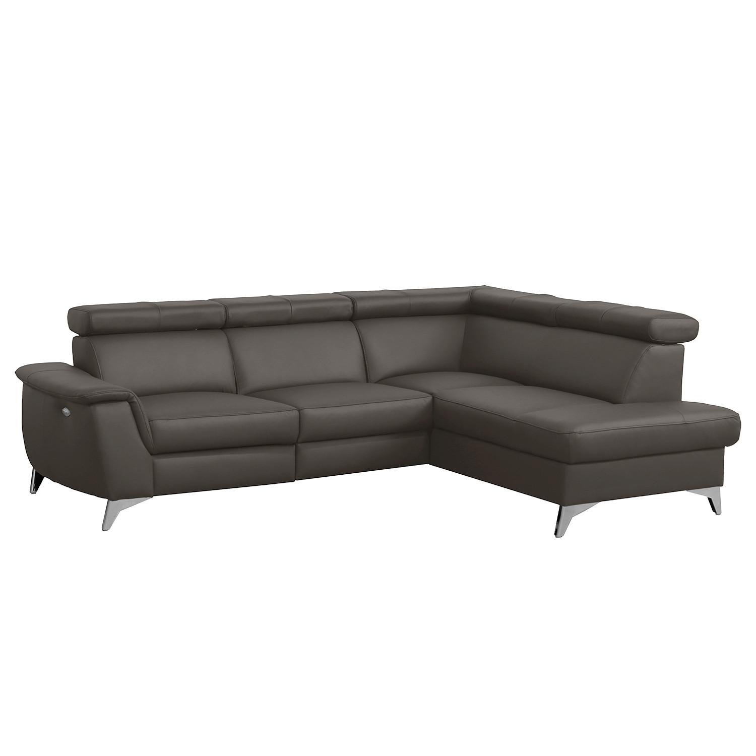 Ecksofa Lince Dunkelbraun S: 257x197 cm - Chromfarben/Dunkelbraun, Design, Leder/Textil (257/197cm) - Livetastic