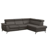Ecksofa Lince Dunkelbraun S: 257x197 cm - Chromfarben/Dunkelbraun, Design, Leder/Textil (257/197cm) - Livetastic