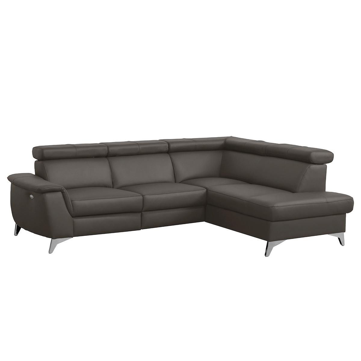 Ecksofa Lince Dunkelbraun S: 257x197 cm - Chromfarben/Dunkelbraun, Design, Leder/Textil (257/197cm) - Livetastic