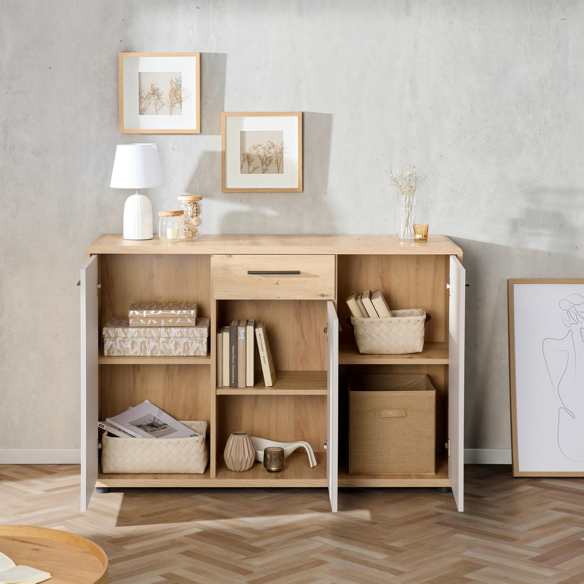 Komód Fontana Plus 132/87cm - kasmírszínű/Artisan tölgy, Modern, faalapú anyag (132/87/40cm)