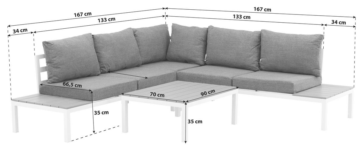 Loungegarnitur Odense - Schwarz, KONVENTIONELL, Metall (133/167cm) - Gardenson