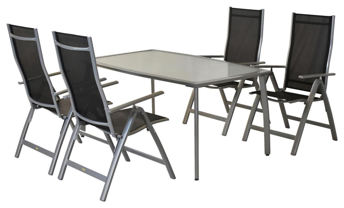 Gartenset Carrara - Silberfarben/Schwarz, MODERN, Textil/Metall - Gardenson