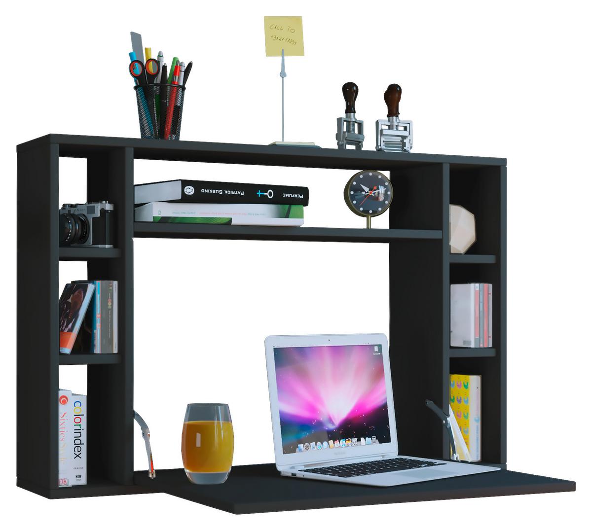 Laptoptisch Ausklappbar B: 90cm Wandila, Schwarz - Schwarz, KONVENTIONELL, Holzwerkstoff (90/20/60cm) - MID.YOU