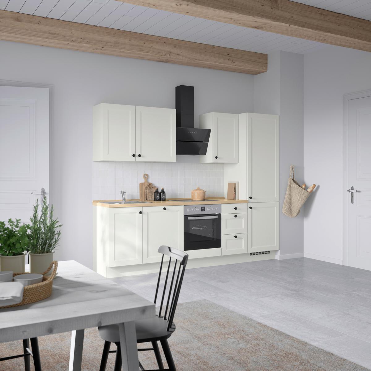 Kuchynská linka 270 cm, biela/dekor dub Sierra - čierna/biela, Modern, kov/kompozitné drevo (270cm) - Nobilia