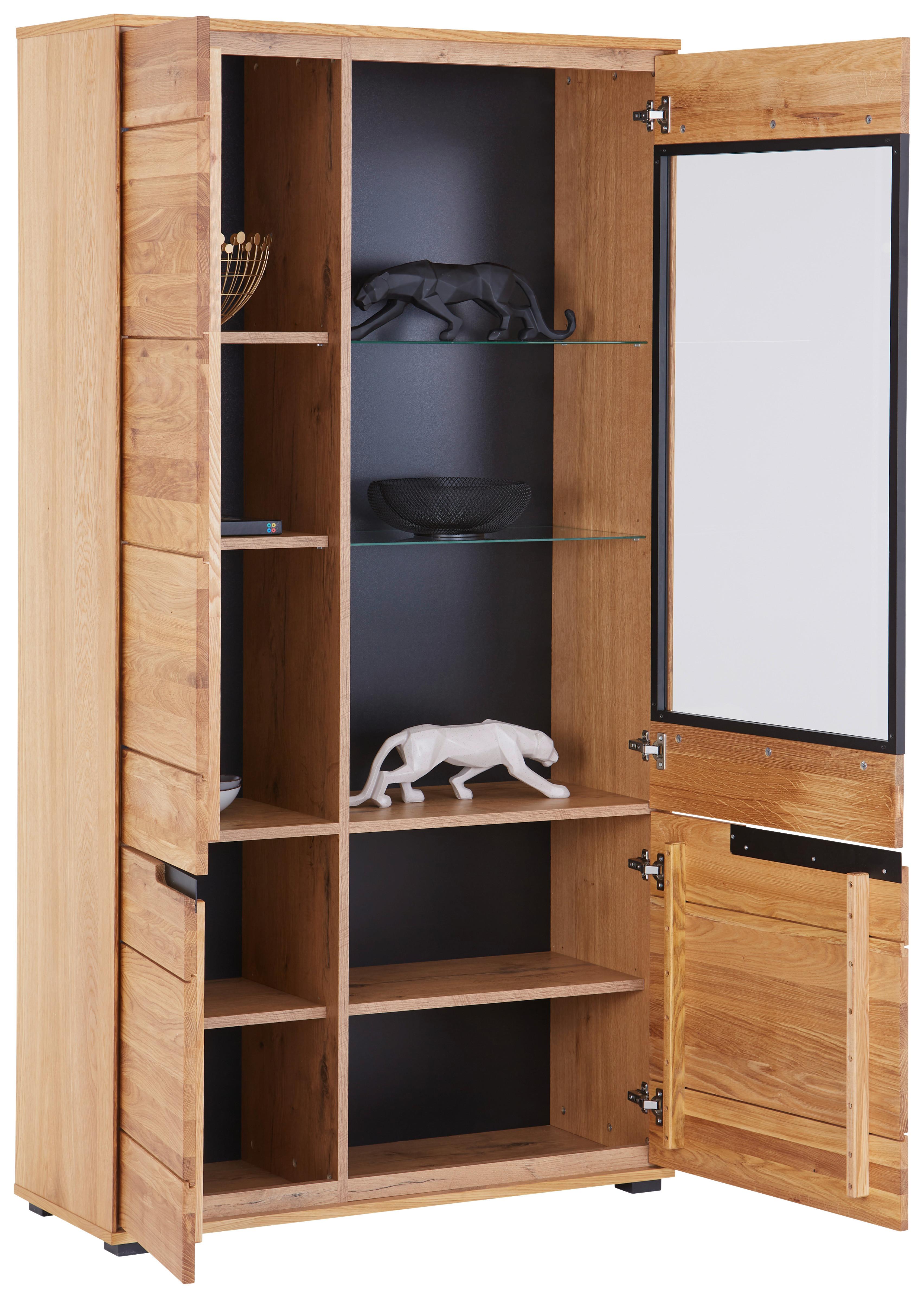 Vitrine Lola Giga S 3993 - Wildeiche/Schwarz, KONVENTIONELL, Glas/Naturmaterialien (102,5/196,5/40,5cm)