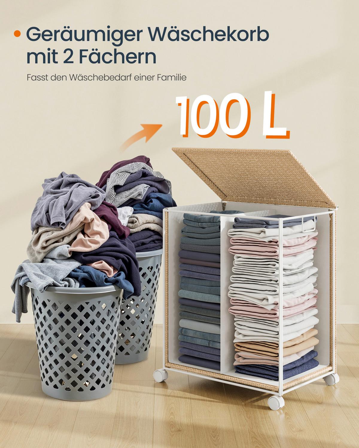 KOŠ NA PRÁDLO LCB601N01 - bílá/béžová, Trend, kov/textil (46,5/65/37,5cm) - Boxxx