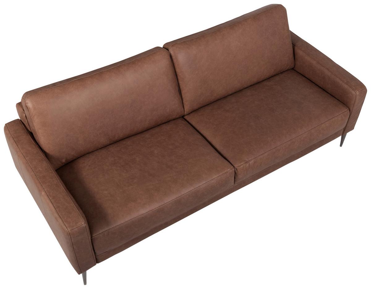 3-Sitzer-Sofa Spring, Dunkelbraun B: 187 cm - Dunkelbraun/Schwarzchrom, Design, Leder (187/85/92cm) - Livetastic