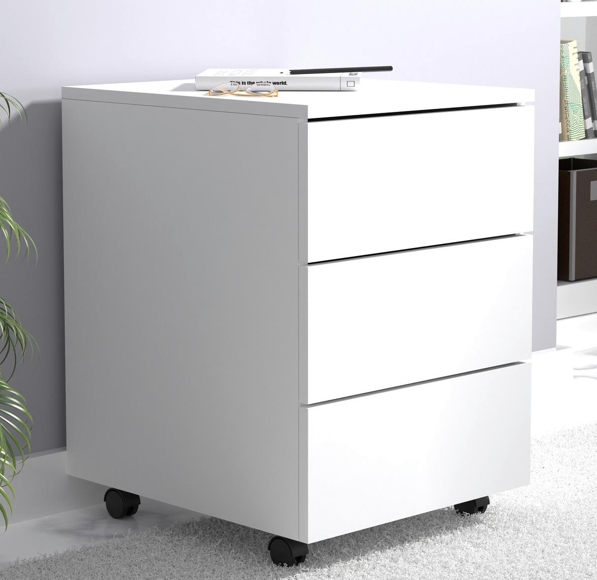 Rollcontainer Weiß Dalrosa 39x55x45 Cm - Weiß, MODERN, Holzwerkstoff/Kunststoff (39/55/45cm) - MID.YOU