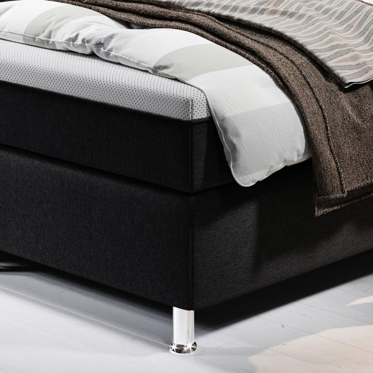 Boxspringbett mit Topper 180x200 Rotterdam Plus-F - Silberfarben/Schwarz, KONVENTIONELL, Textil (180/200cm) - MID.YOU