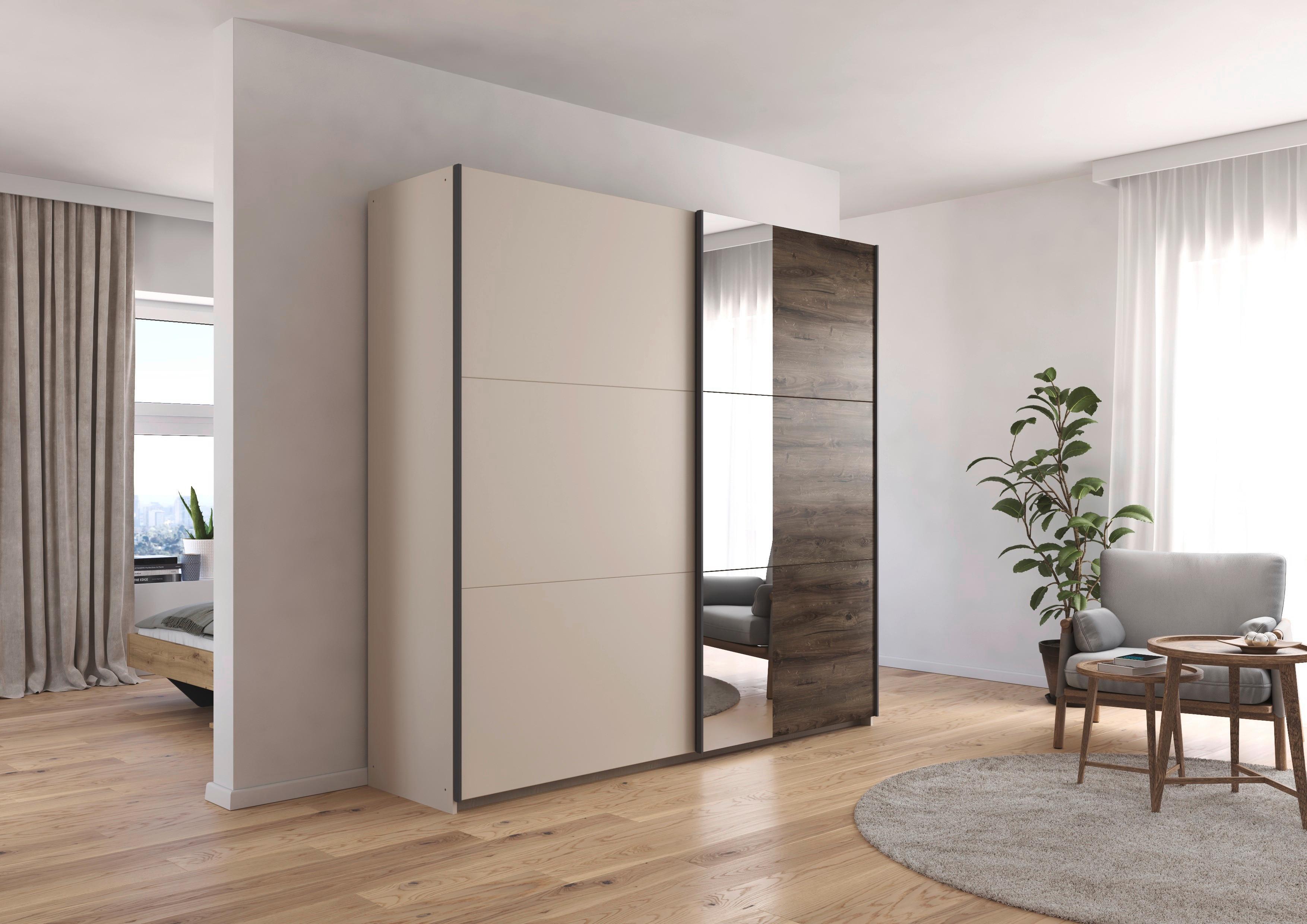 Schwebetürenschrank Sajo-Extra 261cm, Champagner - Eiche dunkel/Klar, Trend, Holzwerkstoff (261/210/59cm)