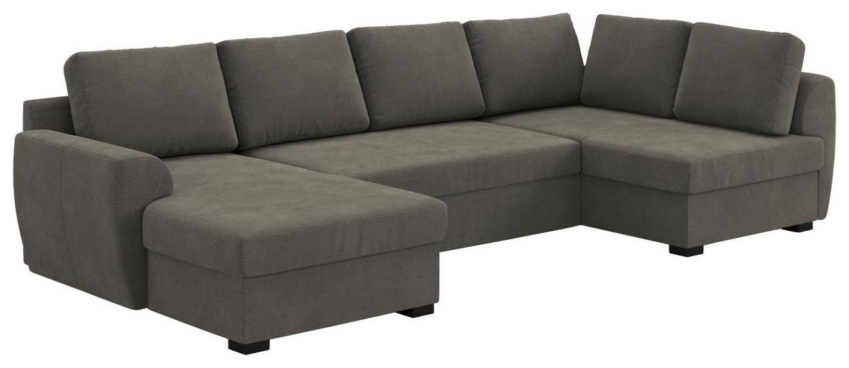 Wohnlandschaft m. Bettfunktion Cord anthrazit, B: 327cm - Anthrazit/Schwarz, Trend, Textil (154/327/86cm) - MID.YOU