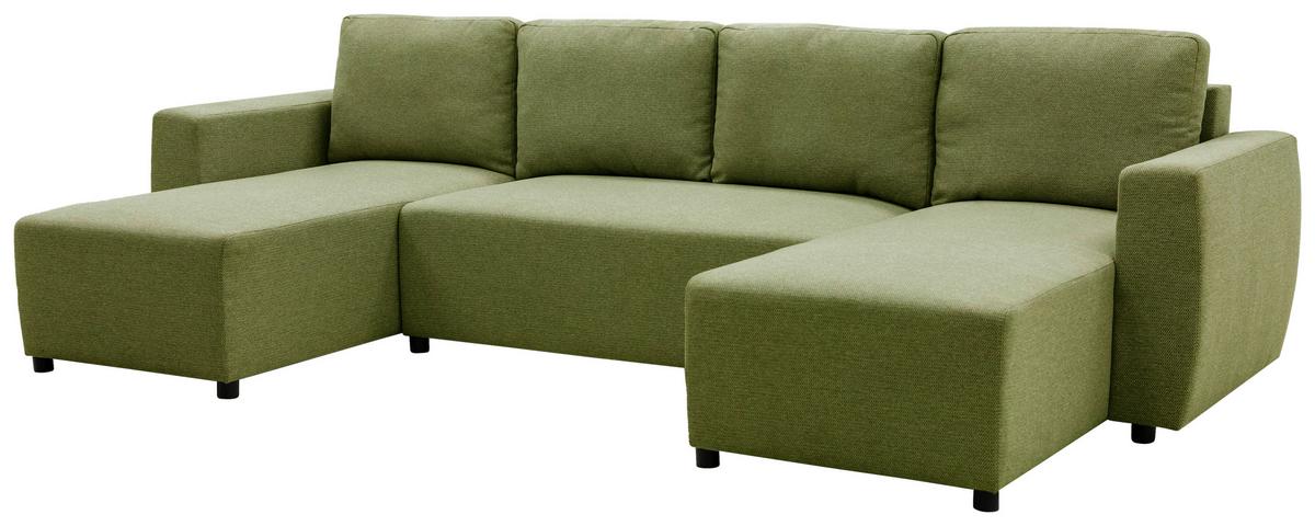 Wohnlandschaft Pharell Mit Schlaffunktion Olivgrün - Schwarz/Olivgrün, Basics, Textil (155/297/155cm) - Livetastic