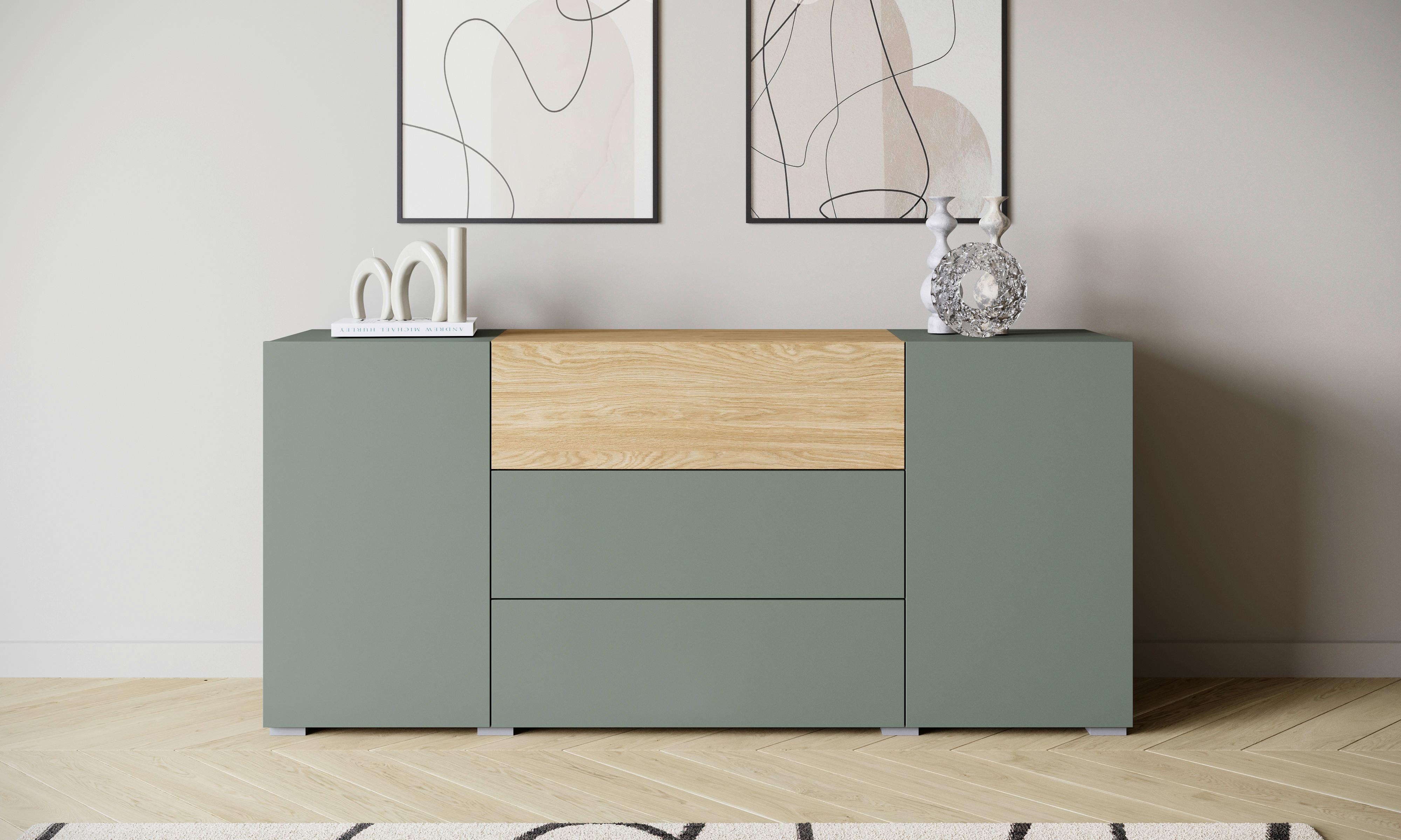 Sideboard 150cm Berlin 150 Salbeigrün/Eichefarben