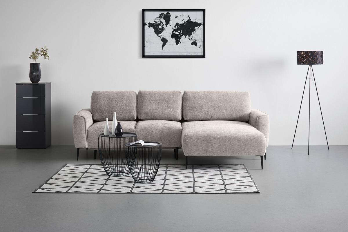 Rohová sedačka CUSTOM, pravá, světle šedá žinylka - černá/světle šedá, Moderní, kov/textil (255/164cm) - Mömax