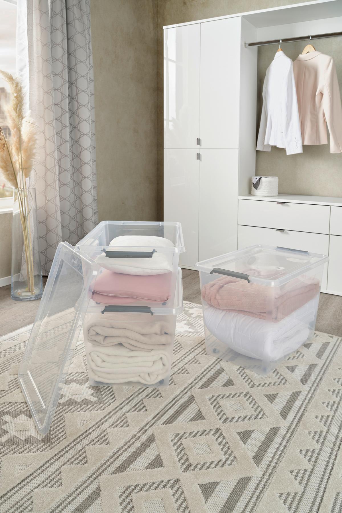 Aufbewahrungsbox mit Deckel Mila 40l, 58x39x26 cm - Transparent/Schwarz, Basics, Kunststoff (58/39/26cm) - Homezone