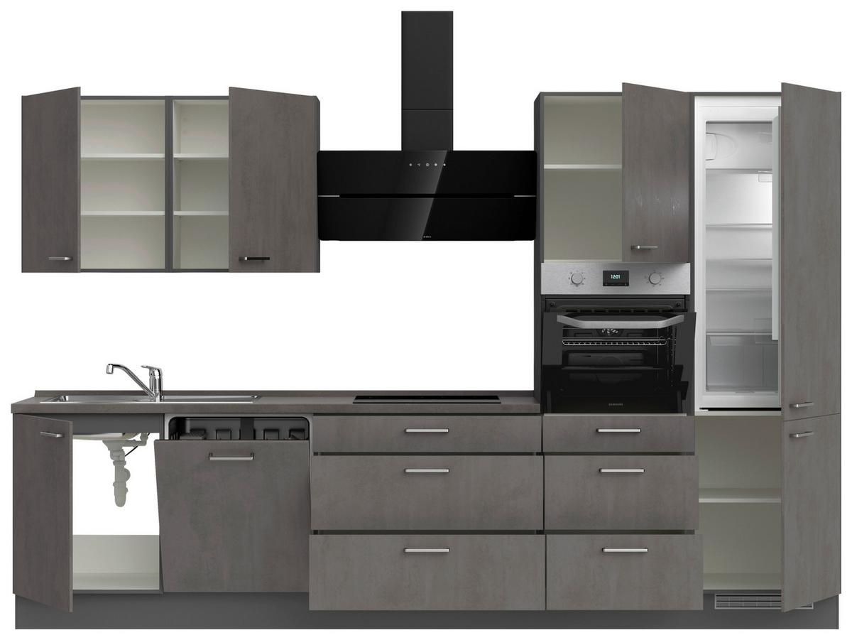 Kuchynská linka 330 cm, bridl.šedý betón/bridl.šedá - farba ušľachtilej ocele/bridlicová, Modern, kov/kompozitné drevo (330cm) - Nobilia