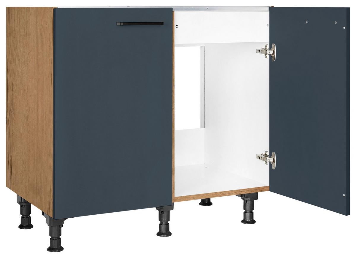 Spülenunterschrank Easytouch - Blau/Eichefarben, MODERN, Holzwerkstoff (90/87/56cm) - Nobilia