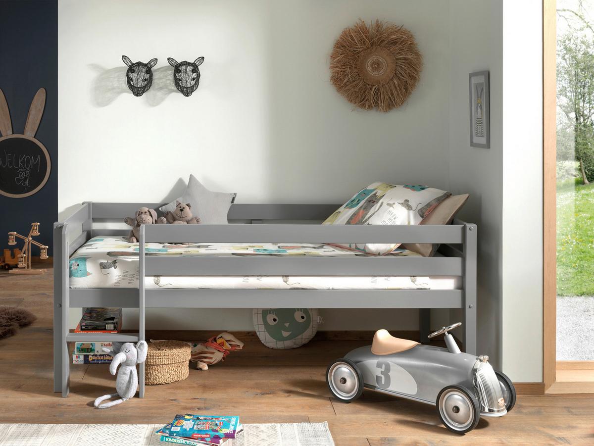 Hochbett Pino Grau lackiert 90x200 cm - Grau, MODERN, Holz/Holzwerkstoff (90/200cm) - MID.YOU
