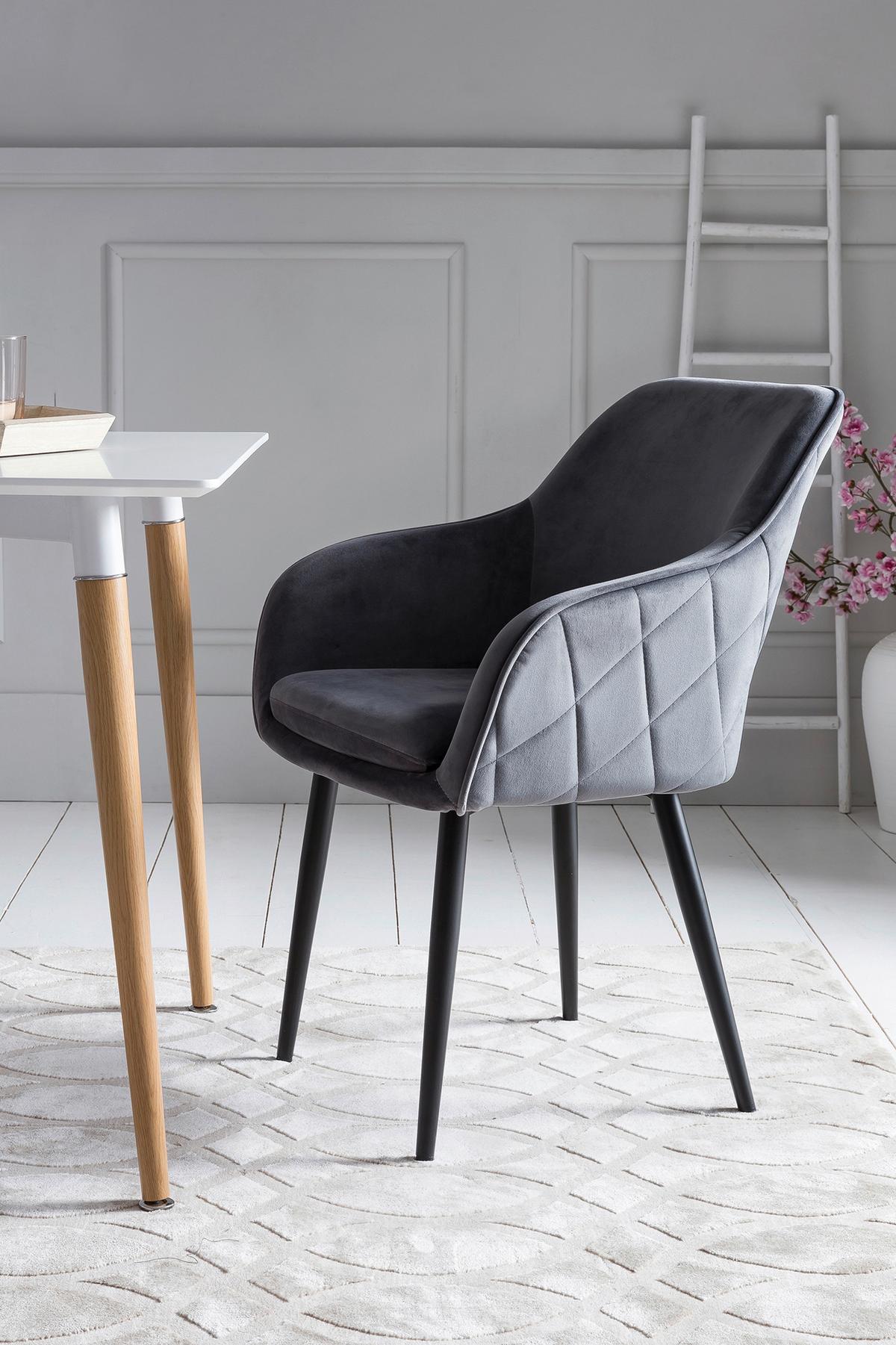 Tischgruppe Akazie Massiv/Grau 6--Teilig. - Naturfarben/Grau, MODERN, Holz/Textil (220/110/76,5cm) - Livetastic