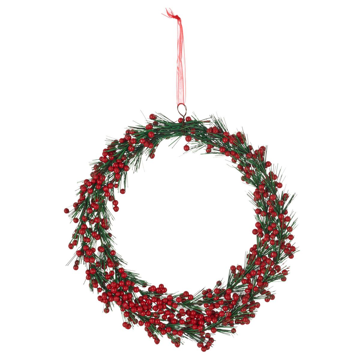Umělý věnec P: 25 cm - zelená/červená, Basics, plast (25cm) - Mömax