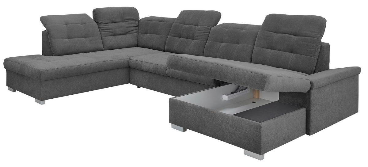 Wohnlandschaft Zira Mit Schlaffunktion Anthrazit - Chromfarben/Anthrazit, Design, Textil (212/330/169cm) - Livetastic