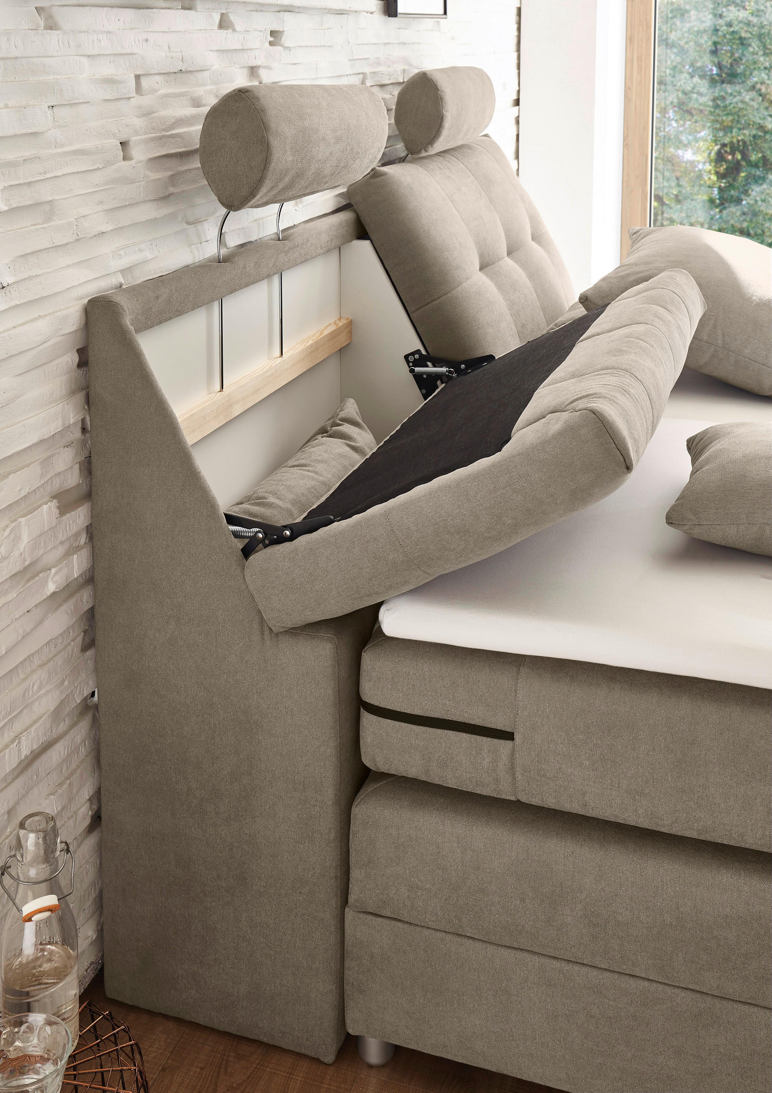 Boxspringbett Mit Topper Elektrisch 180x200 Palermo - Sandfarben/Silberfarben, MODERN, Holzwerkstoff/Textil (180/200cm) - MID.YOU