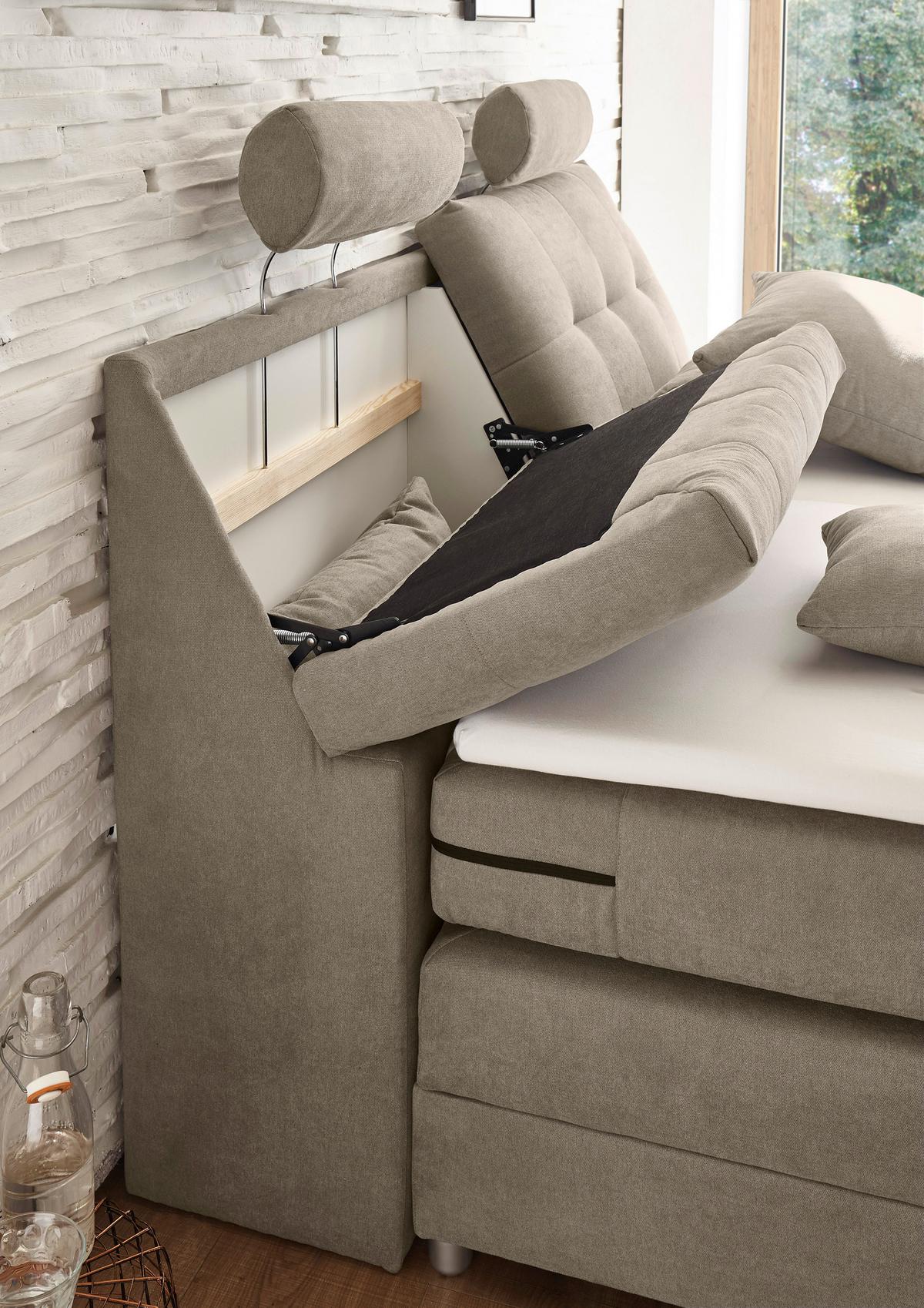 Boxspringbett Mit Topper Elektrisch 180x200 Palermo - Sandfarben/Silberfarben, MODERN, Holzwerkstoff/Textil (180/200cm) - MID.YOU