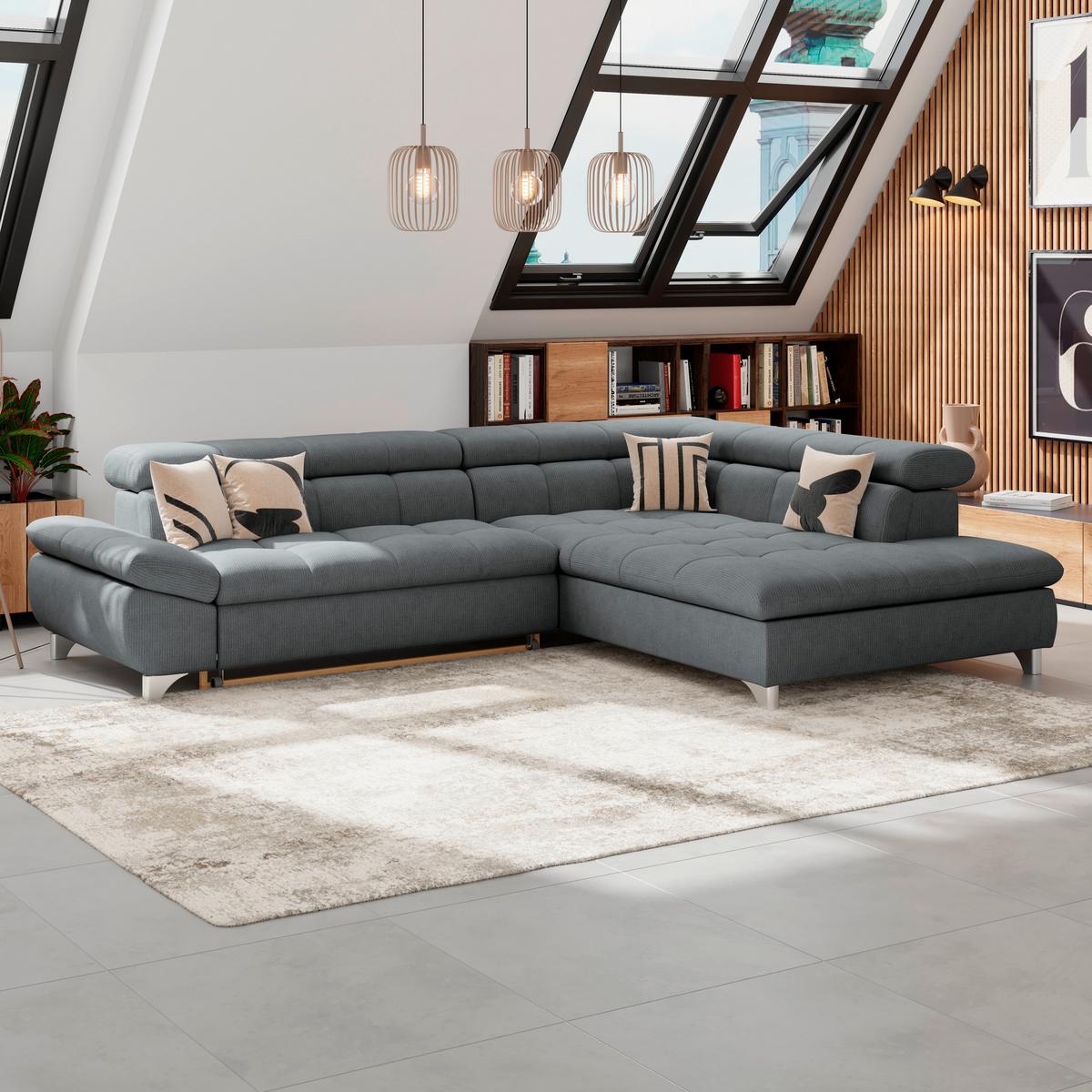 Ecksofa Mit Schlaffunktion Gemini Graphitfarben 312x234cm - Chromfarben/Graphitfarben, KONVENTIONELL, Textil (312/234cm)
