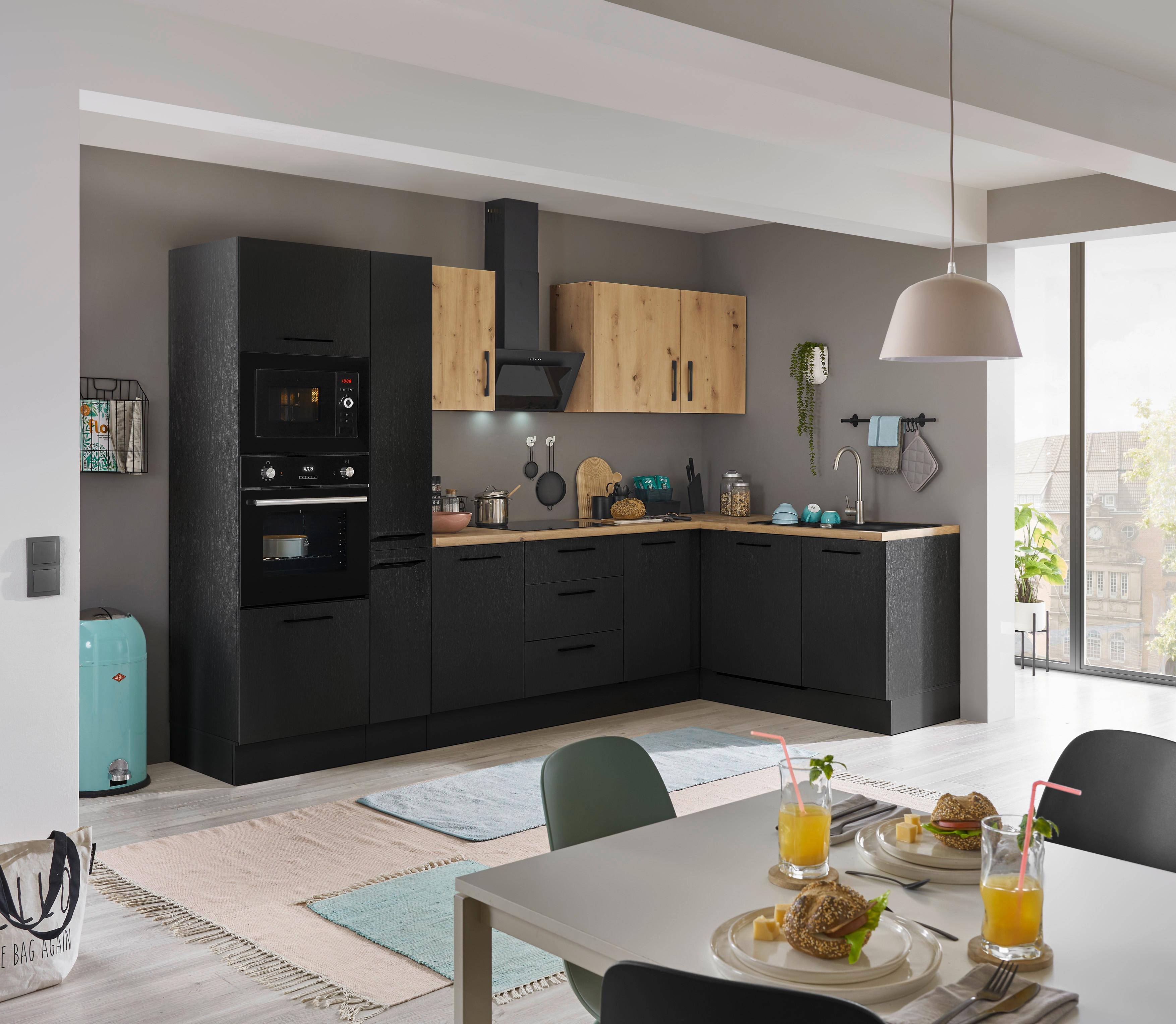 Eckküche Turin Schwarz/Eiche Dekor 310x175 cm - Schwarz/Eiche Artisan, Basics, Holzwerkstoff (310/175cm) - MID.YOU