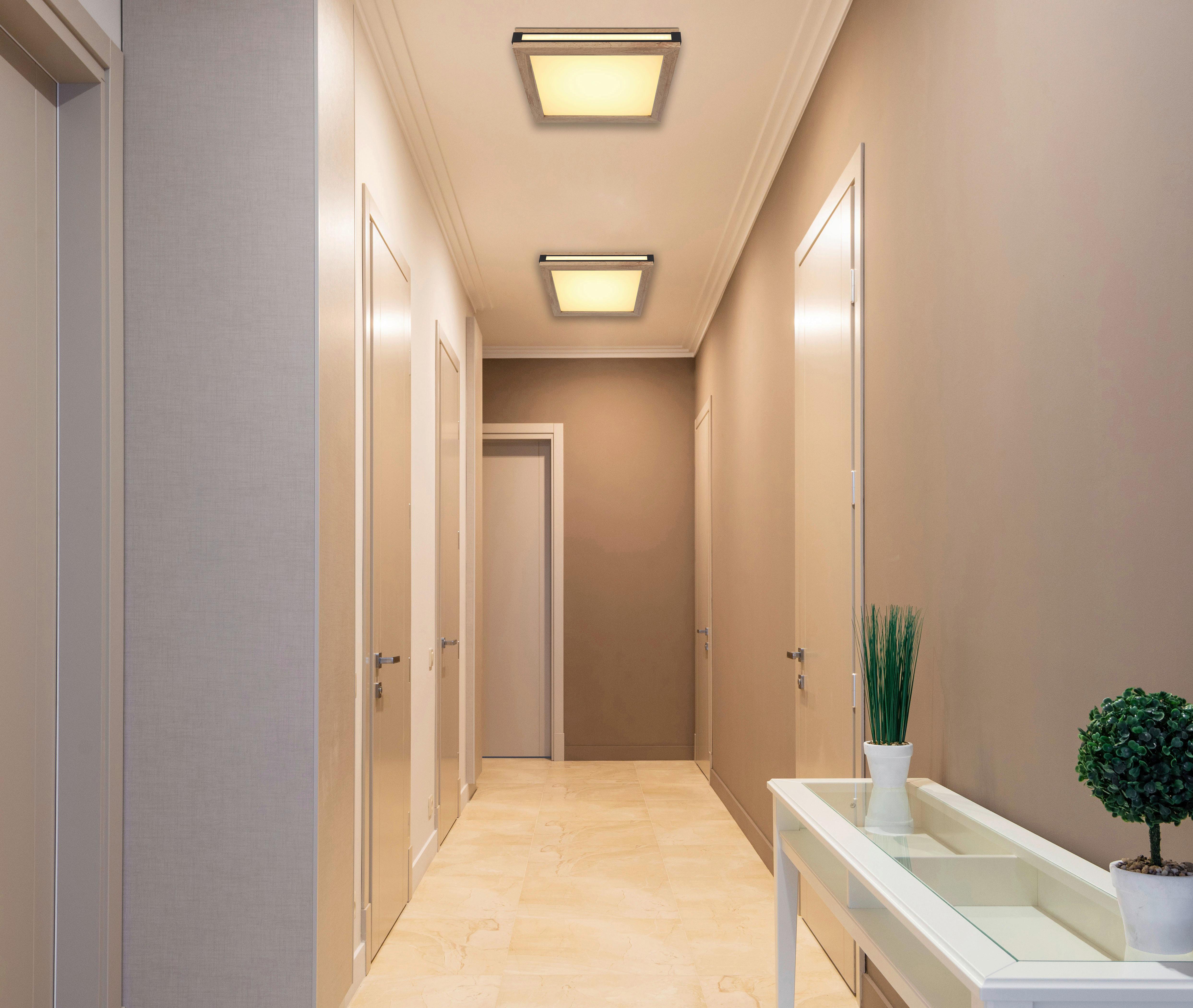 Led Mennyezeti Lámpa 41589d1 - sötétbarna/fekete, Natur, műanyag/faalapú anyag (30/30/7,5cm) - Globo